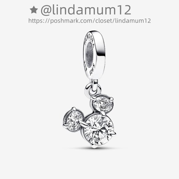 Pandora Disney Mickey Mouse Sparkling Head Silhouette Dangle Charm - Picture 1 of 5